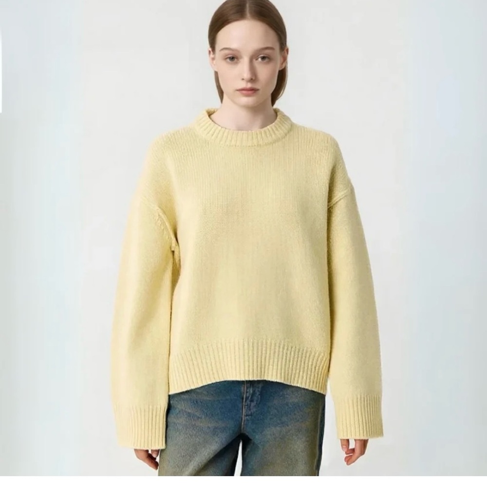 Zara pale yellow crew boxy sweater
